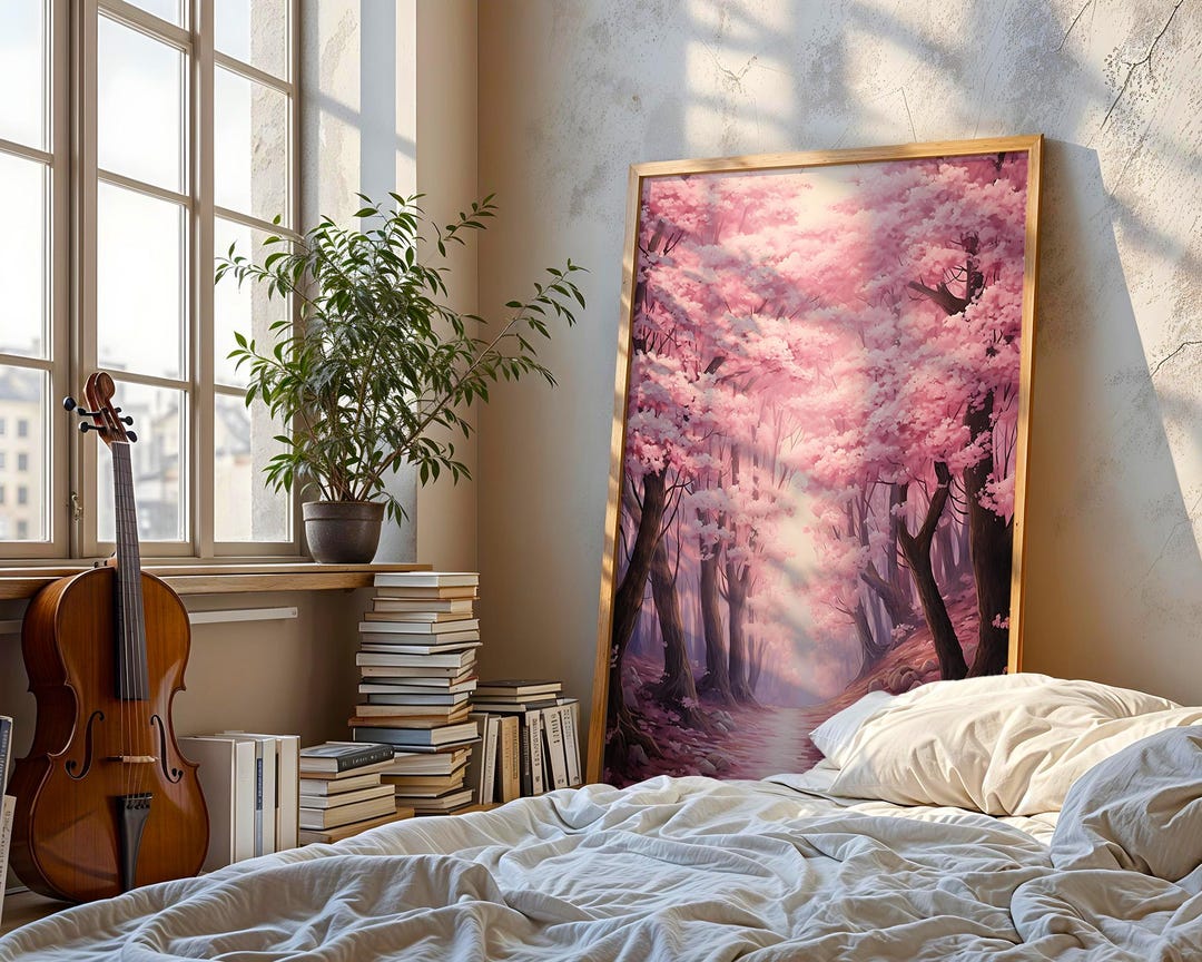 Exhibition Poster Pink Cherry Blossom Forest Path Scenic Wall Art ...