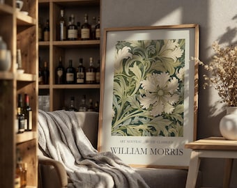 Stampa di William Morris, arte floreale da parete, Art Nouveau, bianco e verde, vintage, botanico, poster, cottagecore, decorazione naturalistica