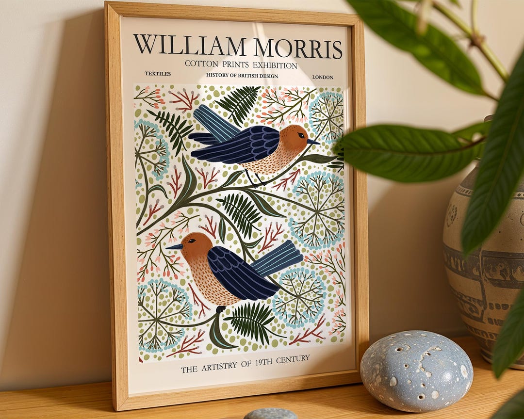 William Morris Bird and Floral Print With Two Birds, Vintage Botanical ...