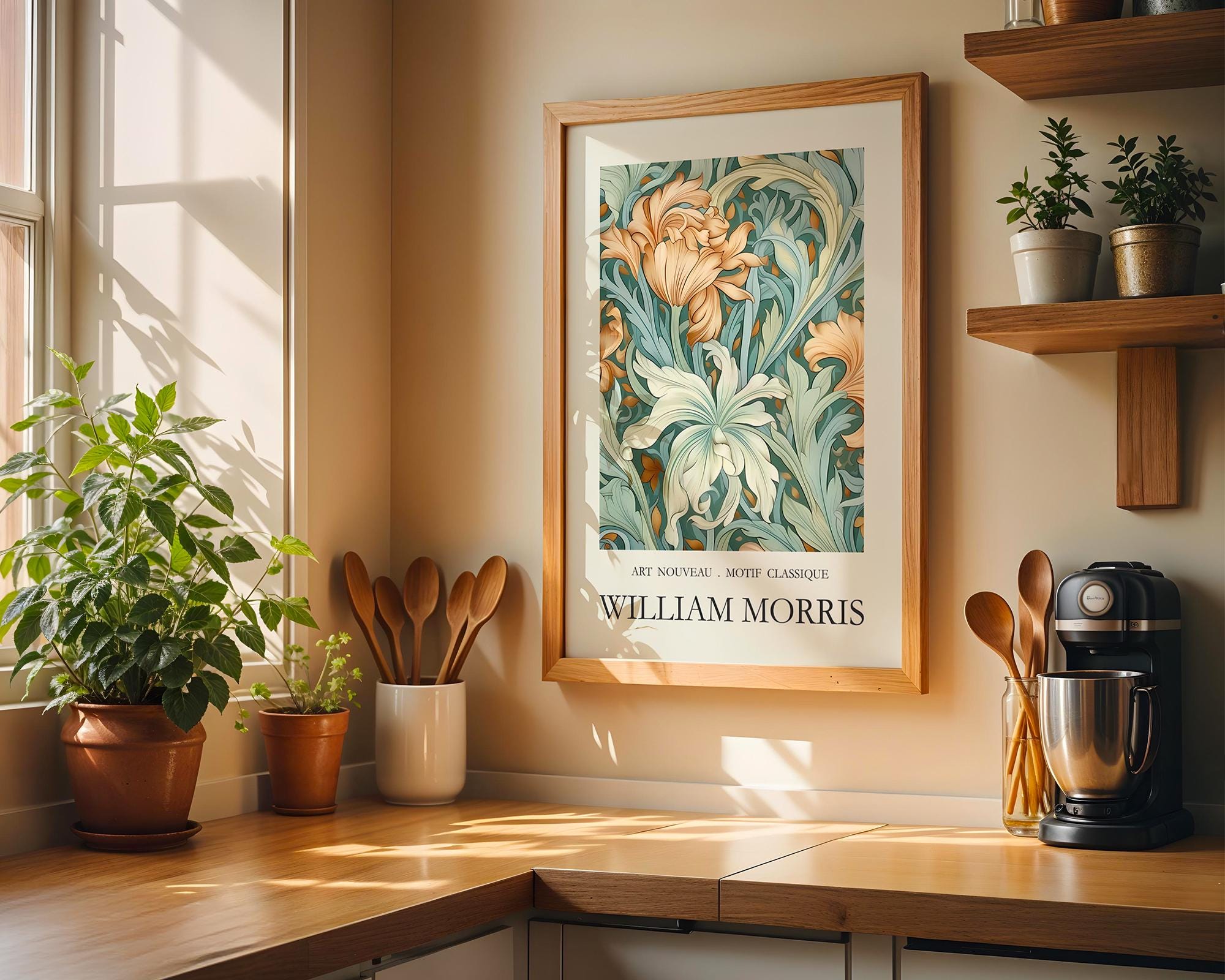 Dark Floral Art Nouveau Poster, William Morris Inspired Giclée