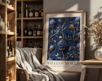 William Morris Print Midnight Blue Thistle Botanical Wall Art Art Nouveau Vintage Floral Poster Bold Textile Design Cottagecore Nature Decor