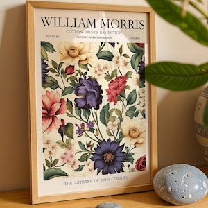 William Morris Juvelfärgad Blommig Poster, Krämfärgad Utställningstryck, Vintage Botanisk Konst