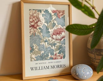 William Morris Print Floral Wall Art Blush Blue Vintage Botanical Poster Art Nouveau Cottagecore Victorian Arts And Crafts Light Decor