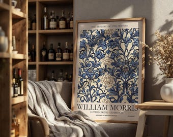 William Morris Blue & White Floral Art Print – Exhibition Style