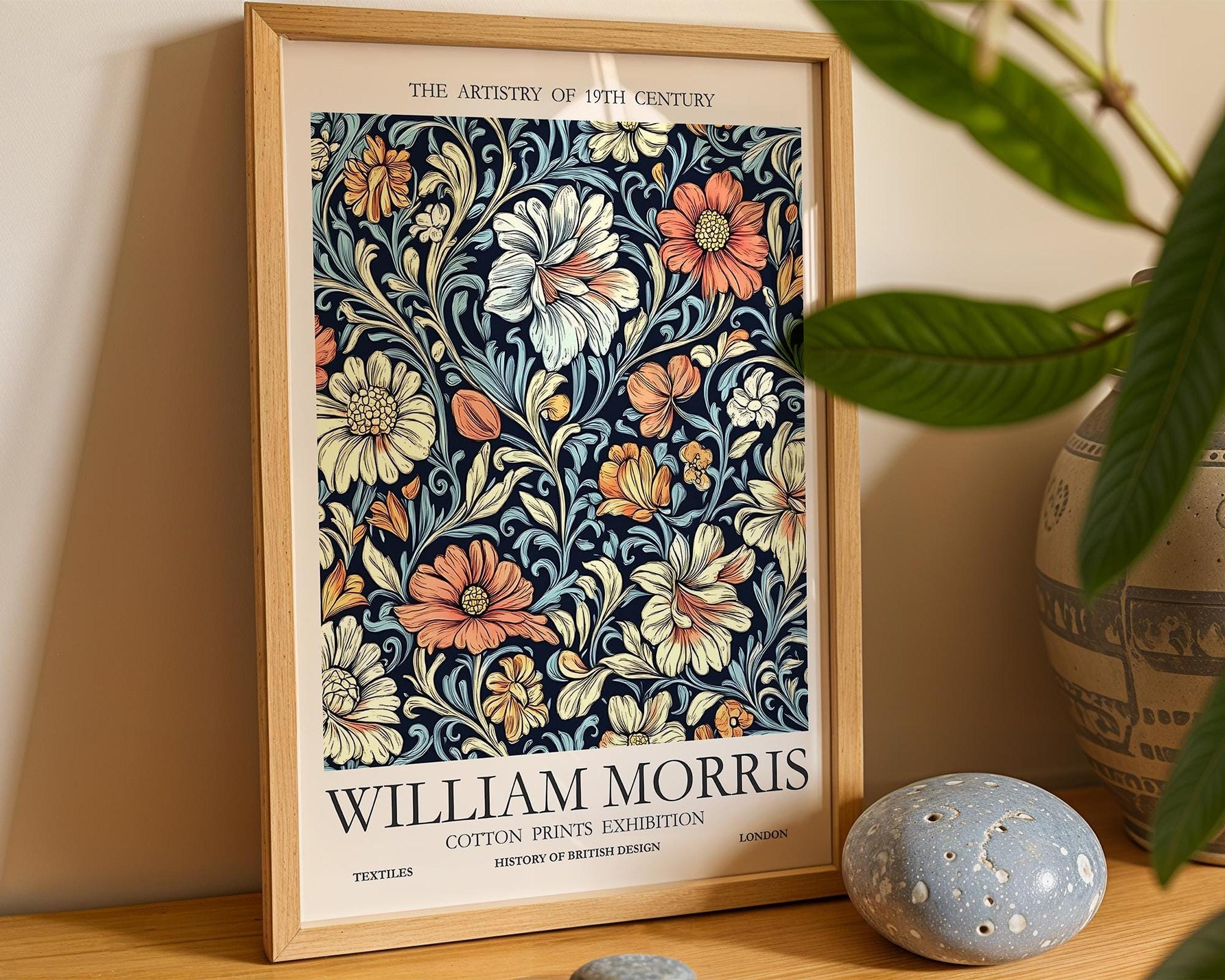 William Morris Print Vintage Floral, Bold Navy Orange Exhibition