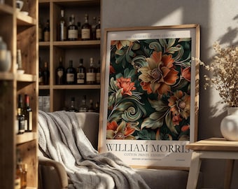 William Morris Print, Orange Floral Art Nouveau Design, 17 Size Options