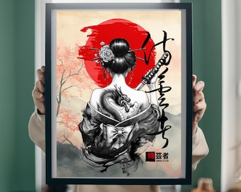 Samurai Geisha japanische Kunst Tattoo Wallpaper & digitaler Download