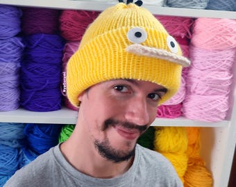Gehaakte gele eendhoed: grappige gele beanie, handgemaakt