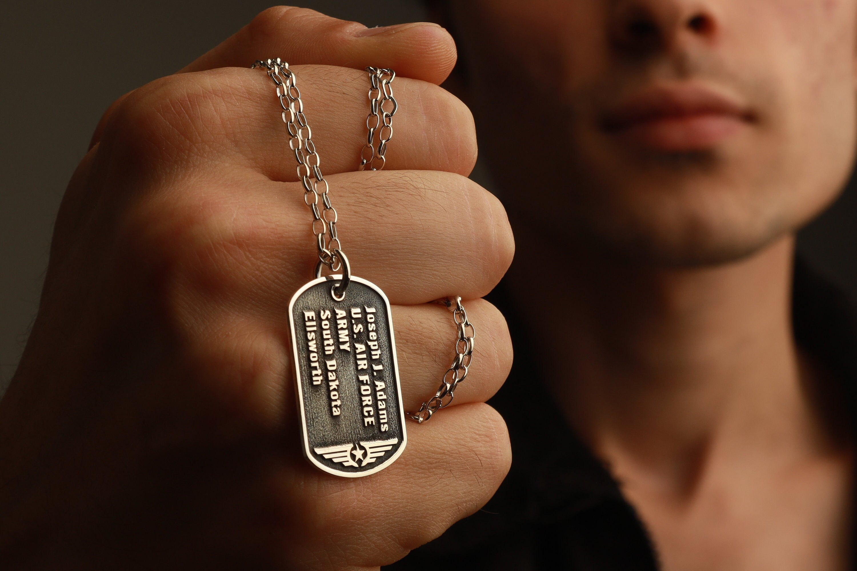Man's Dogtag Necklace with Chinese Symbol Engraved for Dad
