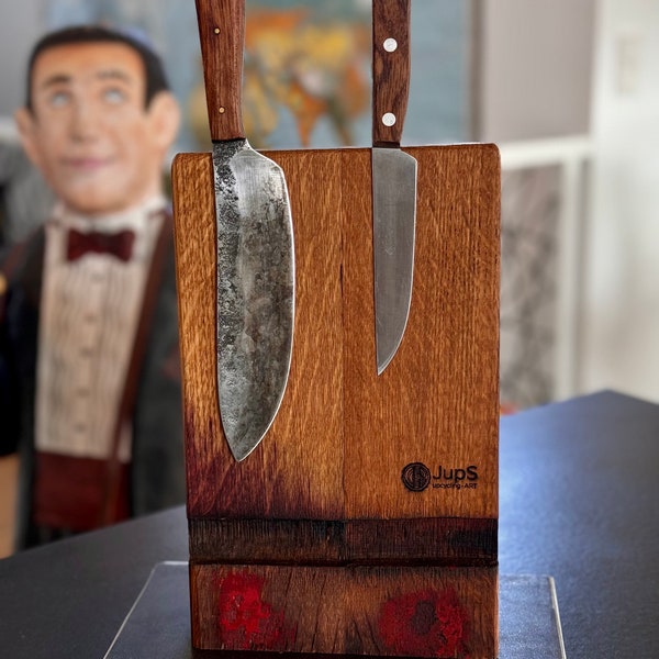 Magnetic knife block made from old oak barrel staves, magnetic block, knife holder, unique, wine barrel, without knife, upcycling, sustainable
