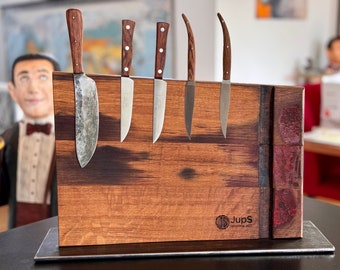 Magnetic XXL knife block made of old oak barrel stave, magnetic block, knife holder, unique, wine barrel, without knife, upcycling, sustainable