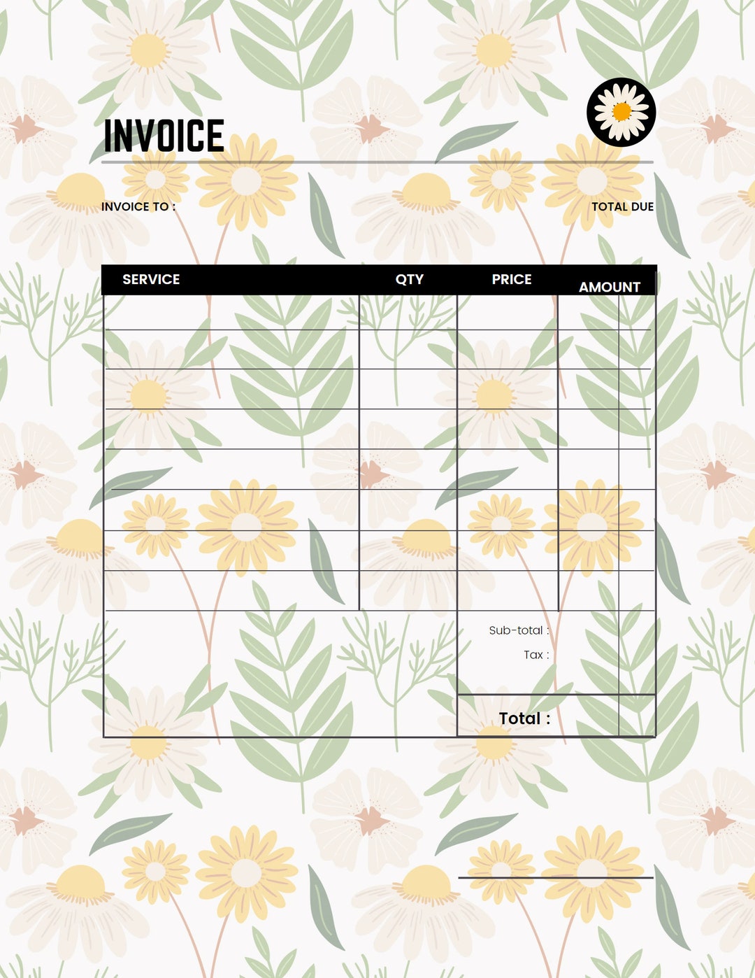 Editable Flower Invoice - Etsy