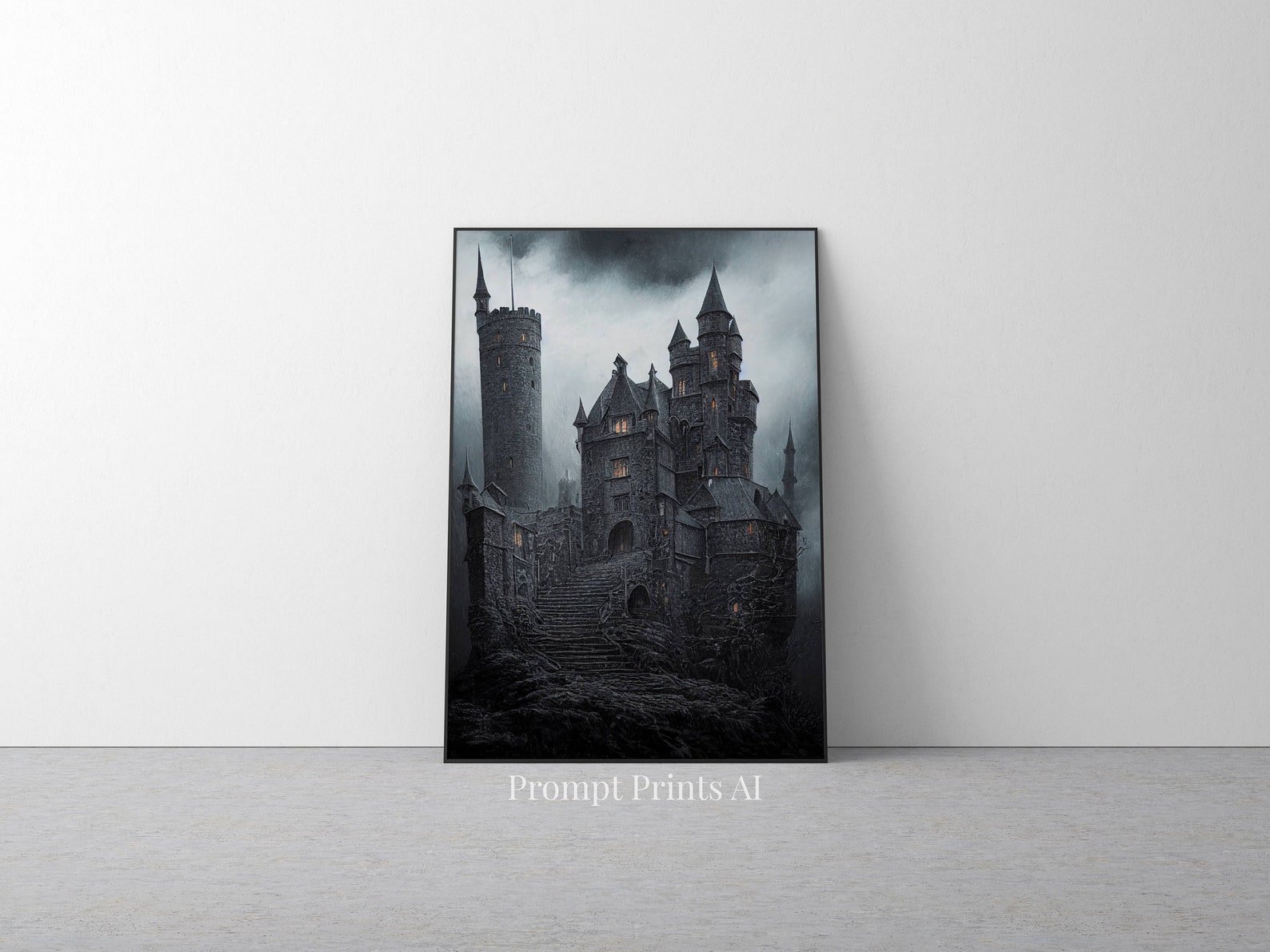 Dark Goth Castle Art Print, Dark Academia Digital Printable, Gothic Oil ...