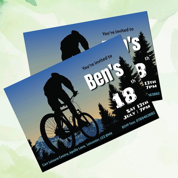 Mountain Bike Birthday Invitation | Blue Bike | Editable Template | Instant Download