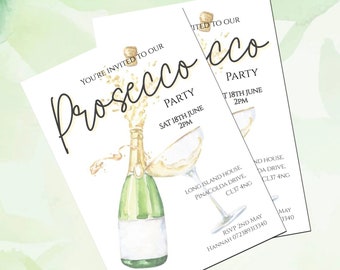 Prosecco Party Einladung | Champagner Einladung | Feier | Bearbeitbarer digitaler Download |  JetTemplate