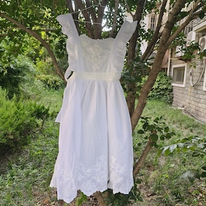 white embroidery frilly apron with lace French maid apron bakery garden kitchen apron Edwardian apron