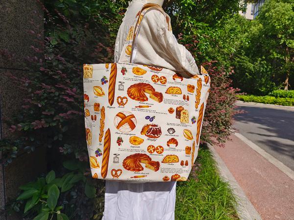 baguette bread biscuit cookies pattern canvas cotton tote bag shoulder bag