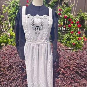 white embroidery apron French maid apron bakery garden kitchen apron Edwardian apron