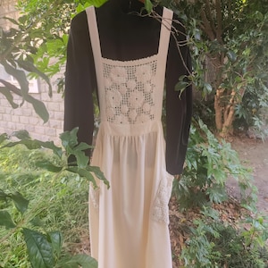 beige lace apron with  lace pocket French maid apron bakery garden kitchen apron Edwardian apron