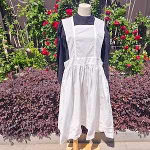 white cotton apron French maid apron bakery garden kitchen apron Edwardian apron