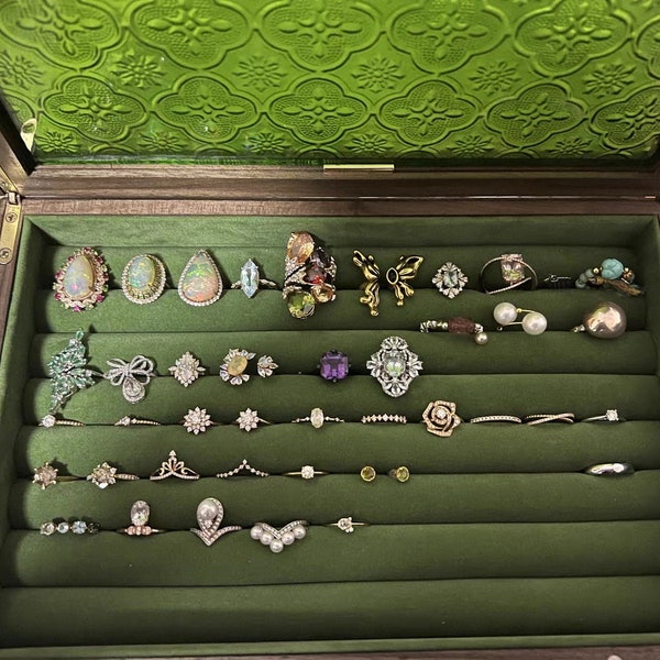 green velvet flower transparent glass wood ring earring box jewelry storage box retro storage box birthday gift for her valentine's present