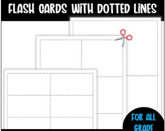 Tarjetas didácticas en blanco con líneas punteadas / Tarjetas didácticas imprimibles / Tarjetas didácticas en blanco descargables / Plantilla de tarjeta didáctica / Tarjeta didáctica descargable