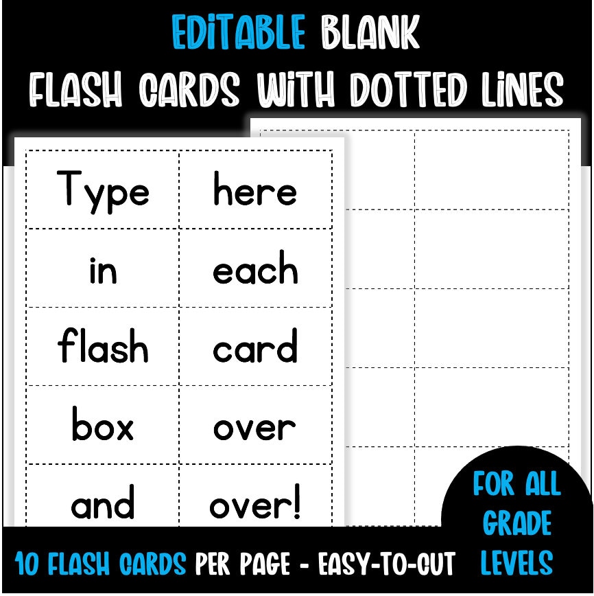 Editable Flash Cards With Dotted Lines 10 per Page Flashcards Template