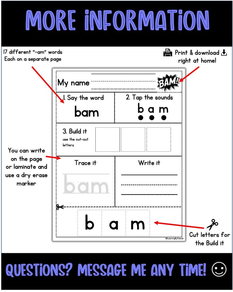 CVC -am Word Family Worksheets | CVC Words | Kindergarten Reading ...