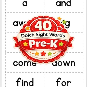 Pre-K Dolch Sight Words Downloadable | Preschool Flash Cards | Preschool Sight Words | PreK Word Cards | Preschool Printable
