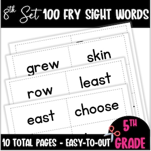 Eighth Set of 100 Fry Sight Words Downloadable | Sight Word Printable | Fifth Grade | Sight Word Practice | Sight Word Flash Cards