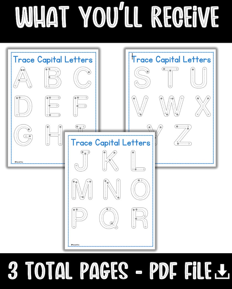 Trace Capital Letters Printable Trace Uppercase Letters Downloadable