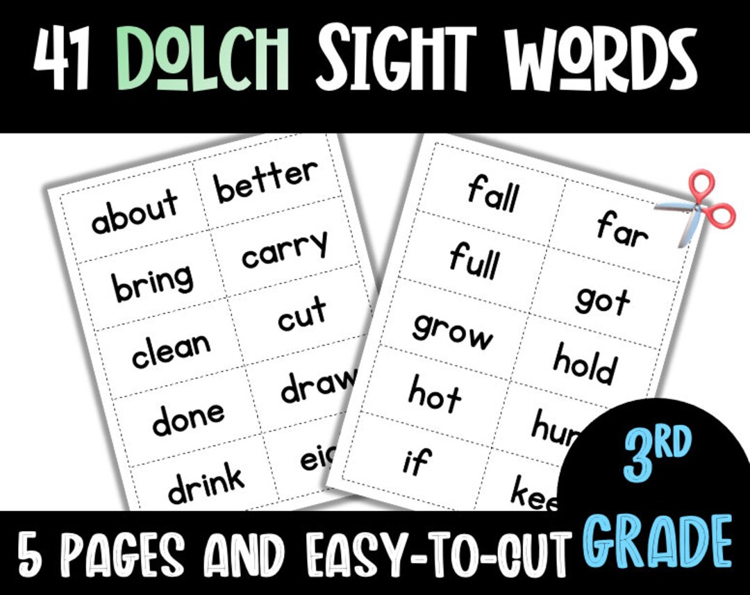 Third Grade Dolch Sight Words Downloadable Third Grade Flash Cards Third Grade Dolch Sight Words Downloadable Third Grade Flash Cards