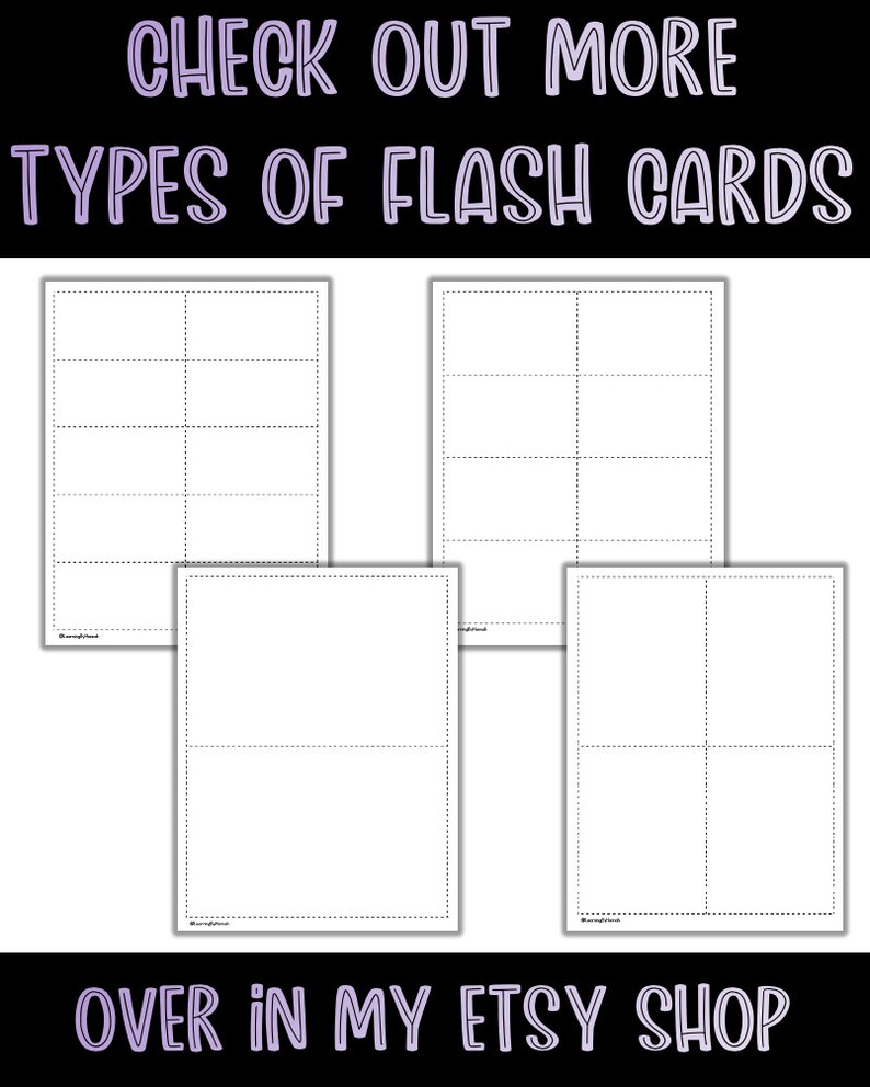 Editable Flash Cards With Dotted Lines 6 per Page Flashcards Digital