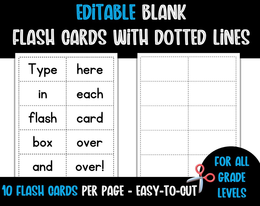 Editable Flash Cards With Dotted Lines 10 per Page Etsy