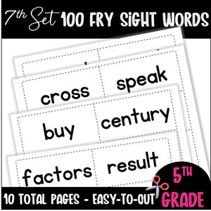 Seventh Set of 100 Fry Sight Words Downloadable | Sight Word Printable | Fifth Grade | Sight Word Practice | Sight Word Flash Cards