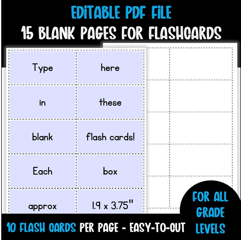 15 Blank Pages of Editable Flash Cards With Dotted Lines 10 per Page