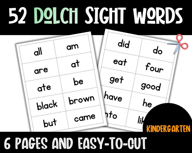 Kindergarten Dolch Sight Words Downloadable Kindergarten Flash Cards