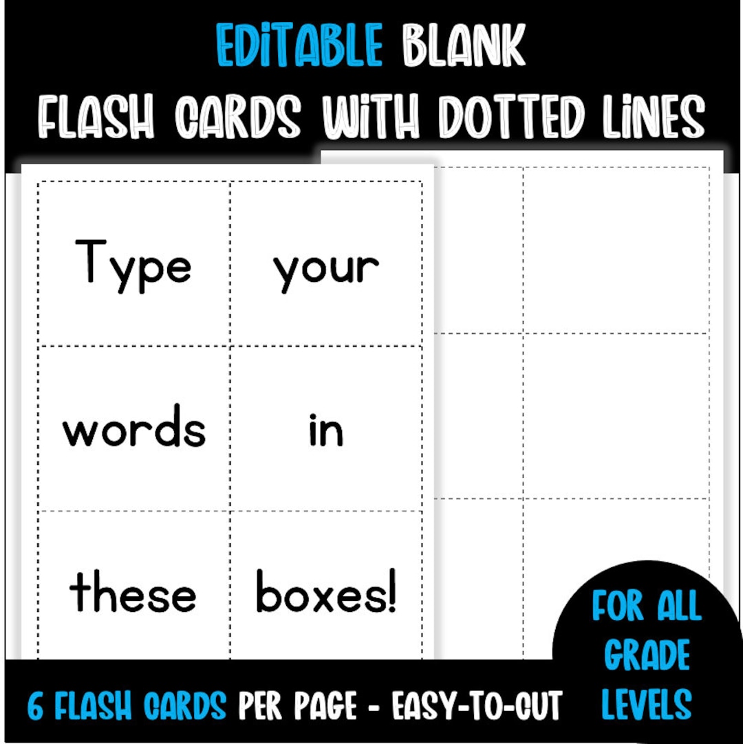 Editable Flash Cards With Dotted Lines 6 per Page Flashcards Digital