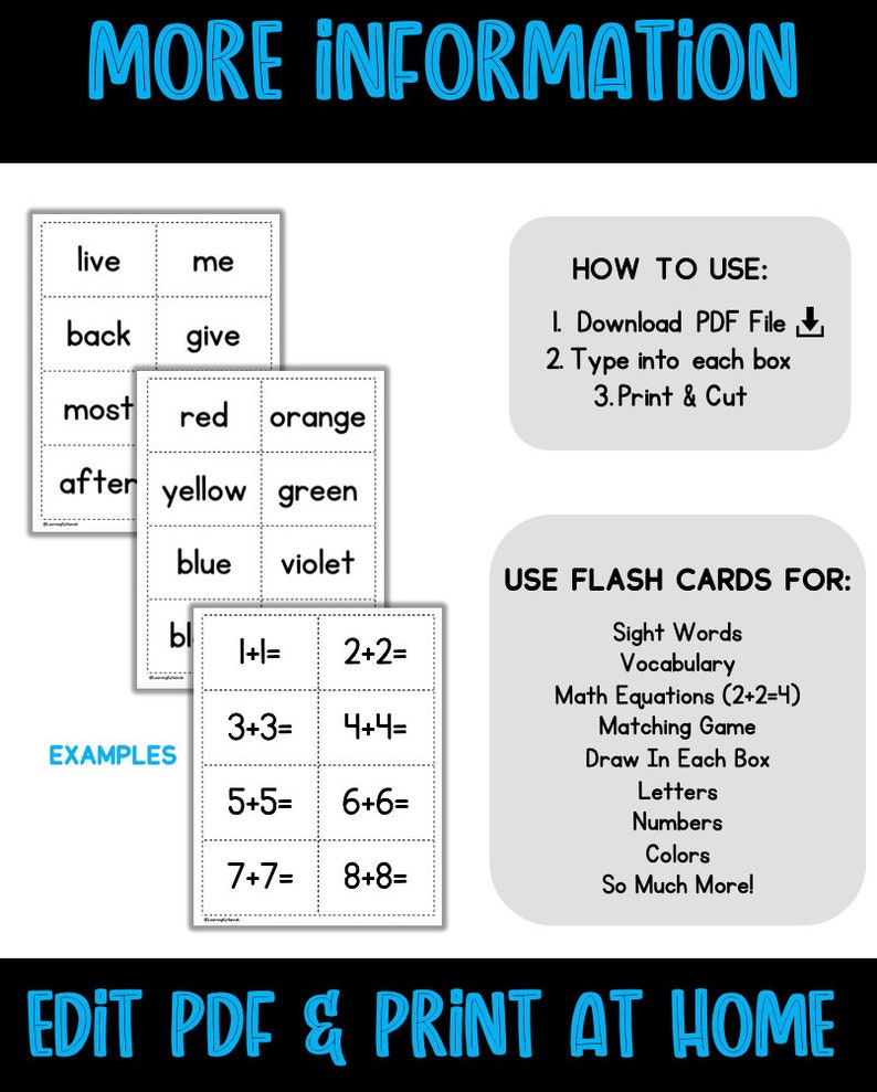 Editable Flash Cards With Dotted Lines 8 per Page Flashcards Digital