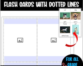 Version 2 Editable Image Flash Cards with Dotted Lines - 4 per page | Portrait Layout