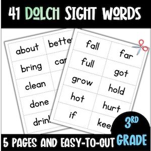 Third Grade Dolch Sight Words Downloadable | Third Grade Flash Cards | Sight Words | Word Cards | 3rd Grade Sight Words | Flashcards