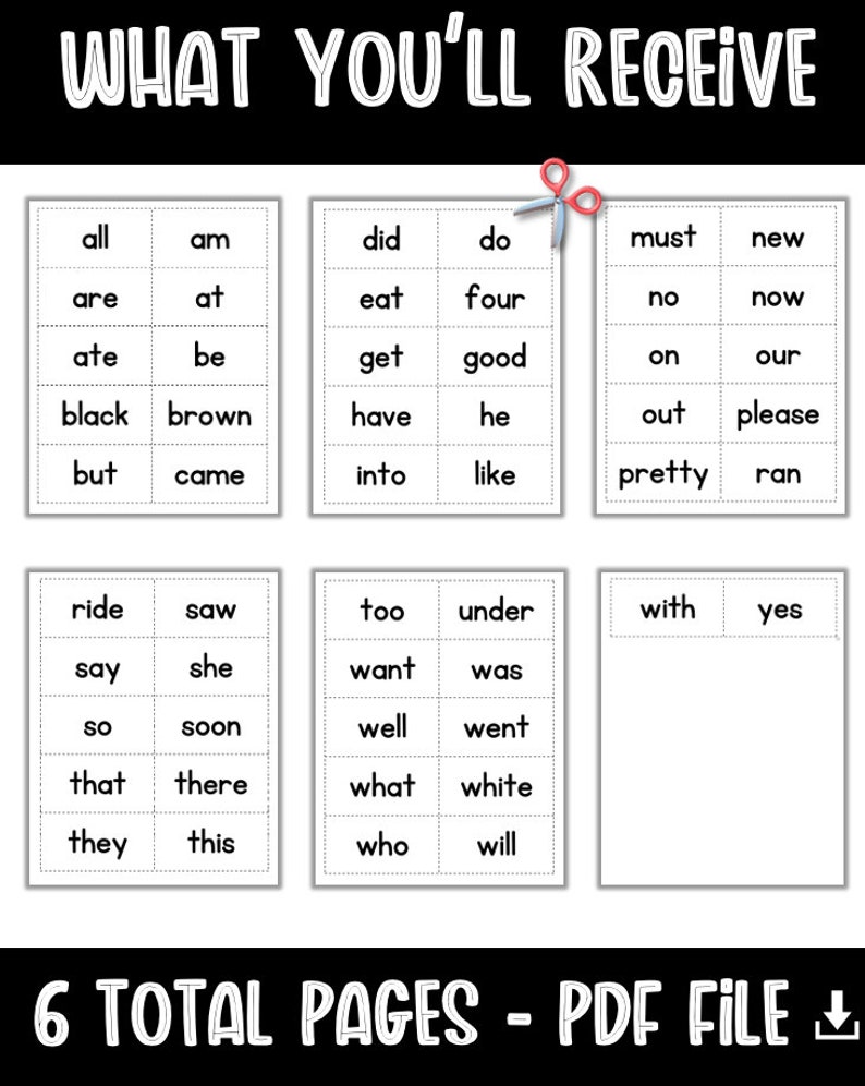 Kindergarten Dolch Sight Words Downloadable Kindergarten Flash Cards