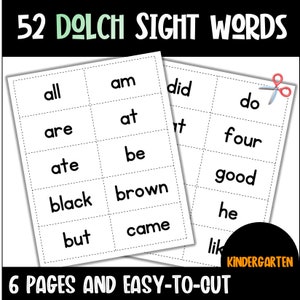 Maternelle Dolch Sight Words téléchargeable | Cartes éclair pour la maternelle | Mots visuels | Cartes de vœux | Mots à vue pour la maternelle | Flashcards