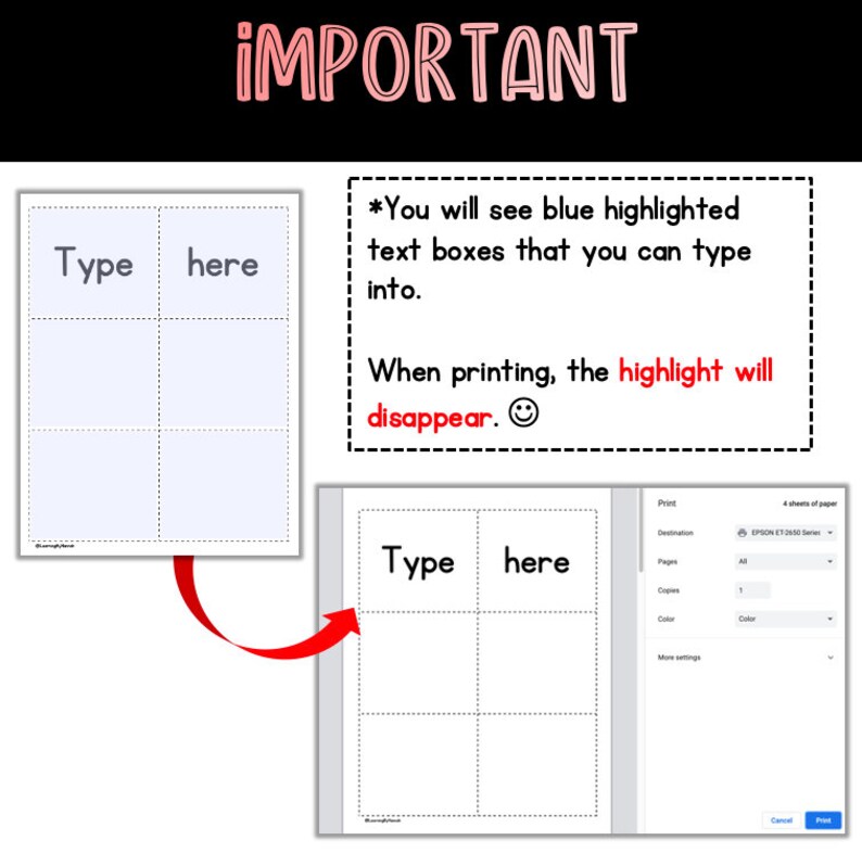 Editable Flash Cards With Dotted Lines 6 per Page Flashcards Digital