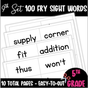 Ninth Set of 100 Fry Sight Words Downloadable | Sight Word Printable | Fifth Grade | Sight Word Practice | Sight Word Flash Cards