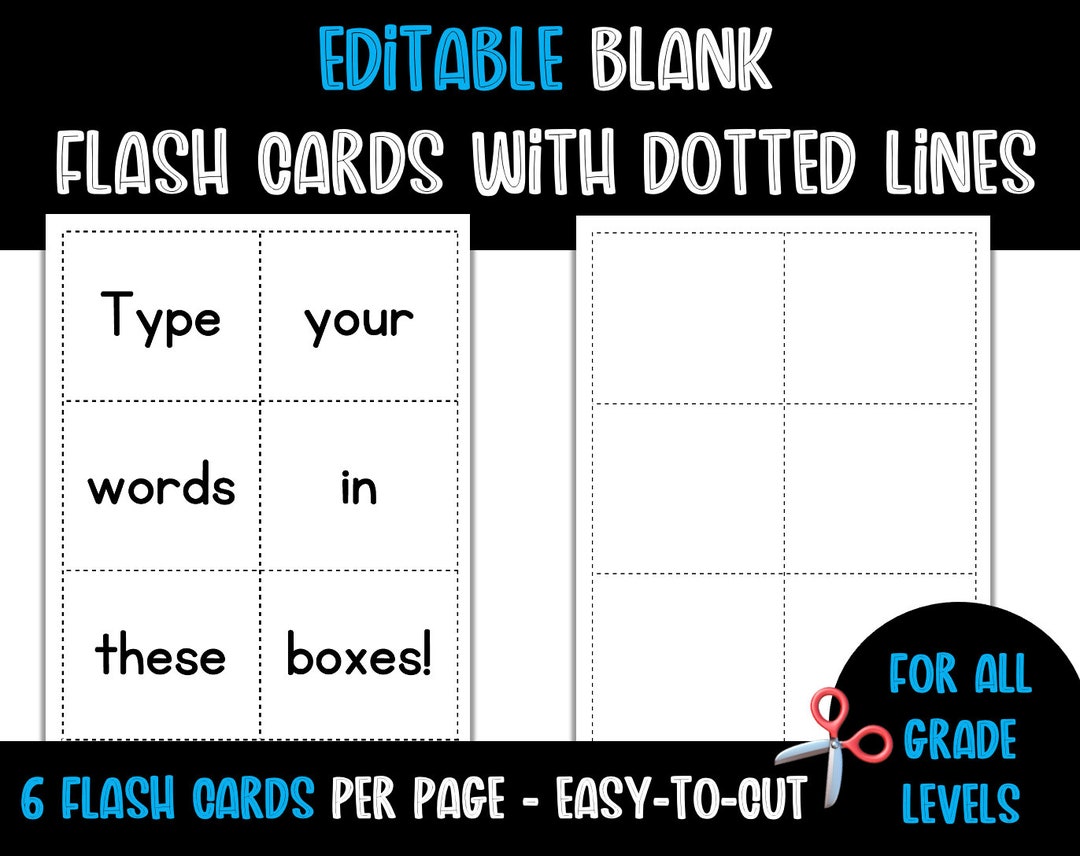Editable Flash Cards With Dotted Lines 6 per Page Etsy
