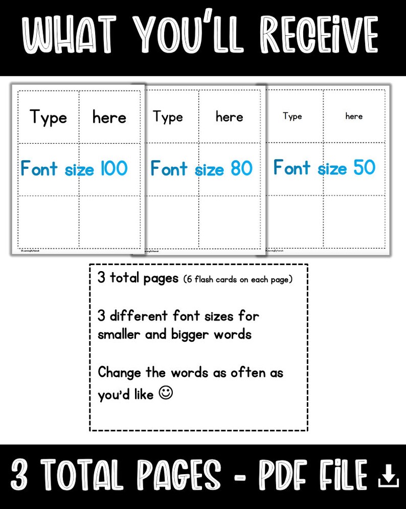 Editable Flash Cards With Dotted Lines 6 per Page Flashcards Digital