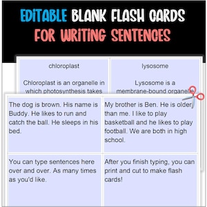 Tarjetas flash editables de 3x5" para escribir oraciones / Plantilla de tarjetas flash / PDF editable / Recurso imprimible / Tarjetas flash imprimibles