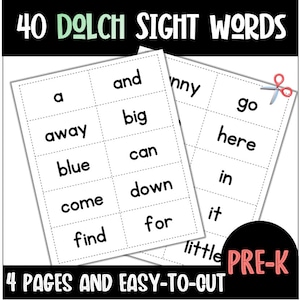 Pre-K Dolch Sight Words Downloadable | Preschool Flash Cards | Preschool Sight Words | PreK Word Cards | Preschool Printable