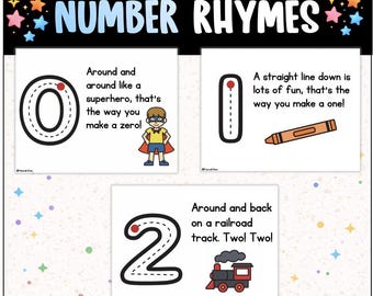 Number Formation Rhymes Printable - - Fun & Educational PDF for Kids Learning to Write Numbers 0-9 | Preschool Printable Rhymes  | Counting
